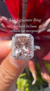 If you’re interested in this beauty, send me an email. The Signature Cushion Morganite Ring Set with a 9x7mm One available in stock in size 5 $1,390 but we are offering a discount! Email us today, aloha@samNsue.com #snsthesignaturering #morganitering | Sue - Jewelry Designer