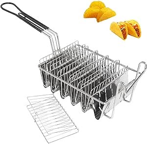 SOTECH Tortilla Fry Basket Taco Fryer Basket for Kitchen Fried Cooking Deep Fryer Square Stainless Steel Taco Holders (6 Shells)