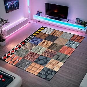 Game Rug - Old Game Block Theme Carpets for Boys Bedroom Living Room Teen Boys Carpet for Bedroom Playroom Rug, 3'x5'