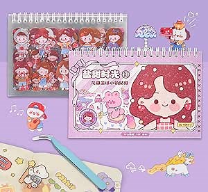 Kawaii Cartoon Girls Stickers Book - 30 Sheets Cute Transparent PET C lipping Collage Sticker for Journaling DIY Crafts Scrapbook Supplies Tweezers Handbook Laptop Cards Calendar Decal Diary