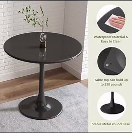 Tulip 24 Inch Round Dining Table for 2 Person with Pedestal Base for Kitchen, Round Bistro Table, Mid Century Modern Leisure Cafe Table for Small Place in Living Room, Office