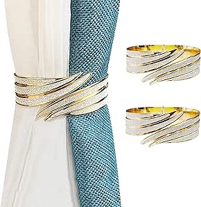 Curtain Tiebacks, Decorative Curtain Tie Backs Wrist can be Worn, 2 PCS Flower Window Curtain tieback Spring Wire for Home Office Decor Drapery Curtain holdbacks with Ties (Silver Large)