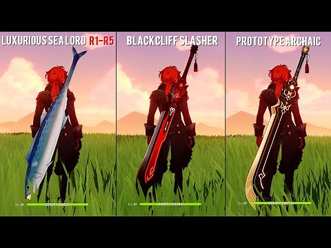 Diluc - Luxurious Sea Lord R1-R5(Tuna) vs Blackcliff Slasher vs Prototype Archaic [Burst Comparison]