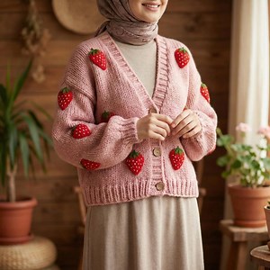 Strawberry Cardigan&sweater - Pink Knit Pullover - Fruit Knitted Clothes- Strawberry Patch - Plus Oversized Options - Etsy
