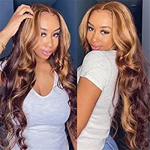Donmily Highlight Honey Blonde Body Wave Wigs #TL412 Lace Frontal Human Hair Wig for Women T Part Lace Piano Color Crochet Raw Myanmar Hair Pre Plucked 150% Density with Baby Hair 22 Inch