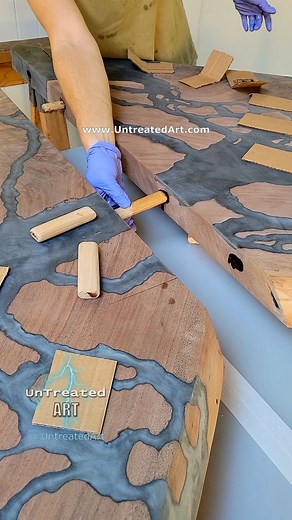 Gluing up wood slabs using epoxy ⚡🔥🌊 #UntreatedArt @untreatedart | UnTreated