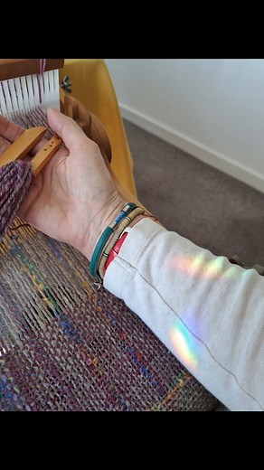 Weaving.....with rainbows 🌈 today ☺️ #weaversofinstagram #ashfordknittersloom #handspunhandwoven #getweavingsewingpatterns | Sarah Howard