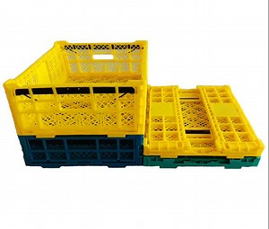 [Hot Item] Reusable Stacking Moving Vented Mesh Storage Folding Collapsible Plastic Foldable Crate for Agriculture Fruits