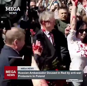 The Russian ambassador to Poland was drenched in red paint and called a fascist while trying to take part in a Victory Day event in Warsaw.⁠ ⁠ Activists opposed to the invasion of Ukraine confronted Sergei Andreev as he arrived at a cemetery to pay respects to Soviet soldiers who died fighting Nazi Germany during the Second World War.⁠ ⁠ The crowd waved Ukrainian flags and chanted “fascist” and “murderer” at him and his entourage, before throwing bags of red paint at them. Footage showed Andreev