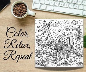 Shipwreck Coloring Page, Under the Sea Printable Art With Treasure Chest, Coral Reef, Ocean Fish, Relaxing Digital Download Coloring Sheet - Etsy Canada