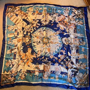 Blue and orange silk scarf - a versatile accessory... | Depop