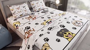 Manfei Paw Print White Comforter Set with 2 Pillowcases,Cute Dog Pet Animals Super Soft Microfiber Bedding Set for Adults Teens,Cartoon Puppy Duvet Set for Room Decor,King