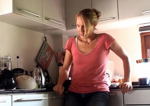 Housewife masturbates to a great orgasm in her kitchen
