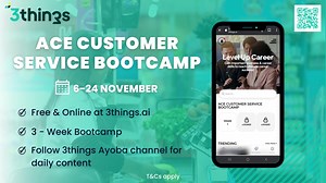 Gain ultimate customer service skills with the 3things Ace Customer Service Bootcamp! 🌟This bootcamp is FREE and ONLINE FOR ALL! Over 3 weeks, you will gain many different skills to level up your customer service, taking you one step closer to career success!💪 Join the Ace Customer Service today! Sign up to 3things.ai for FREE and find this bootcamp in the ‘Level Up Career’ category. For more help or information, WhatsApp 3things at 0719677915 📱✨ #AceCustomerService #3thingsBootcamp #UpskillY
