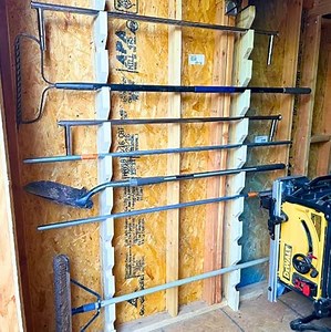 Garden Tool Organizer, 4 Feet Wood Yard Tool Storage Rack for Garage, Shed - Organizes Shovels, Rakes, Brooms, Mops, Hats, Fabric, and More