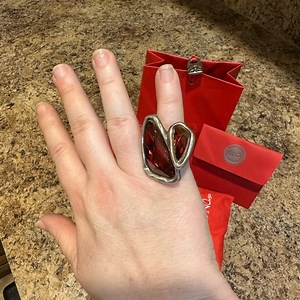 Vibrant Red UNOde50 Swarovski Pyramid Shape Crystal Ring, Size 6-7 (medium)