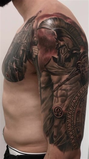 GOD OF WAR ⛰ #Ares and #MtOlympus #greektattoo #sleevetattoo #chesttattoo #tattoo #godofwar