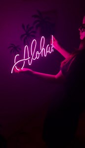 Aloha Wall Sign, Neon Metal Wall Art, Hawaii Neon Sign, Neon Wall Decor, Neon Wall Sign, LED Light Decor, Home Office Hotel Cafe Bar Pub Wall Decor (with Remote Control)