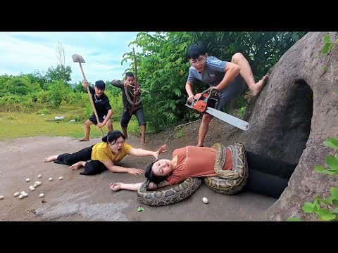 The Cave of Terror! Hunters’ Daring Mission to Rescue the Girl from a Giant Snake