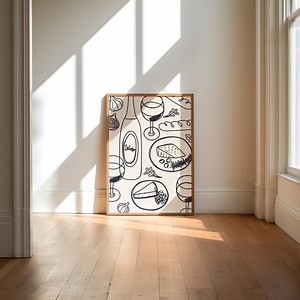 Wein und Käse Linie Kunstdruck | Minimalistisches Küchen Dekor (Digitaler Download - Etsy.de