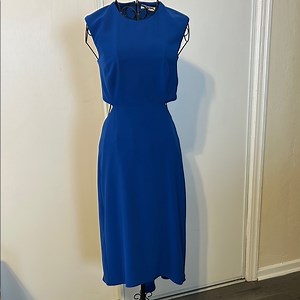 Halston Heritage Blue Sheath Midi Dress Hi Low Cut open Back Size 0