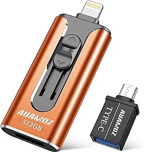 Flash Drive 512GB, AUAMOZ USB Memory Stick Photo Stick External Storage Thumb Drive Compatibility with iPhone iPad Android Computer (Orange)