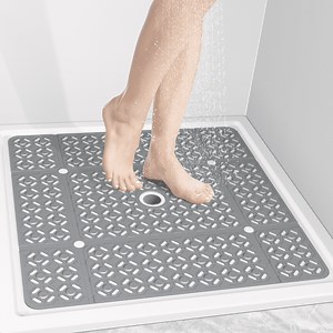 OTHWAY Square Shower Mat,27"x27" Extra Large Bath Mat,TPE Non-Slip Shower Floor Mat with Suction Cups & Drain Holes,Quick-Drying Shower Mat for Bathroom Decor (Grey) - Walmart.com