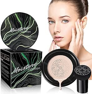 Mushroom Head Air Cushion CC Cream - BB Cream Face Makeup Foundation for Mature Skin Moisturizing Concealer Brighten Long-Lasting, Even Skin Tone for All Skin Types, Ivory Color