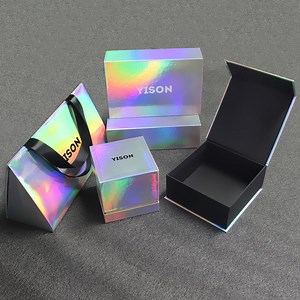 [Hot Item] Customized Rainbow Holographic Ring Jewelry Box Different Sizes Made From Paper for Packaging & Gift Giving