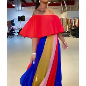 Ruhánk rendelhető 💖💖💖 https://themood.hu/product/piros-kek-sarga-csikos-hosszu-ruha/ | Impress Fashion