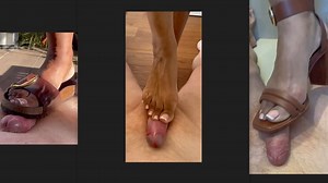 Holiday shoejobs (Ted Baker block heel sandals messy soles, Birkenstock slide with cigarette crush, bare footjob) | Clips4sale