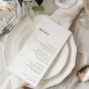 Minimal Wedding Dinner Menu, Editable Canva Template, Modern Elegant Table Setting, Reception Place Card, the Night Before Rehearsal - WSS05 - Etsy
