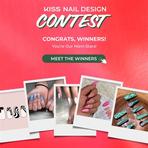 Meet the winning designs from our KISS nail design contest! 🏆 Congratulations to Tammy, Blake, Kenzie, Francisa and Andremica 👏 You nailed it with your custom designs 💅 And a major shout out to all our participants 🫶 #KISSNailDesignContest #KISSnails #customnails #customnaildesigns #naildesigns | Kiss Nails