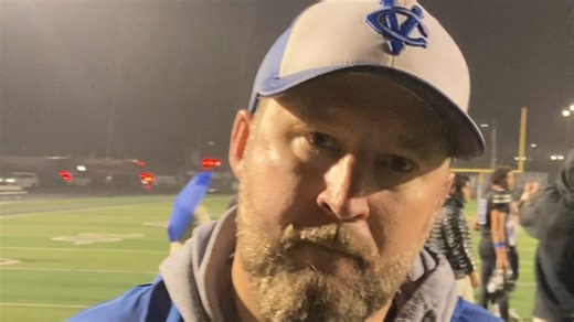 CVCA football coach Nick Cook reacts to regional title win Nov. 21