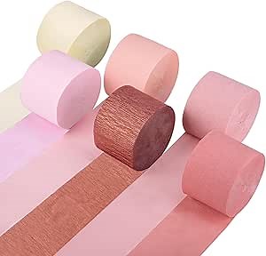 Crepe Paper Streamers Party Decorations, 6 Rolls Pink Rose Gold Party Streamers for Wedding, Birthday, Bachelorette, Baby Bridal Shower Party Decorations