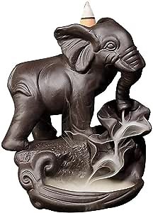 Decorative Elephant Backflow Incense Holder, Home Incense Burner with 10pcs Backflow Incense Cones, Ceramic Incense Holder Incense Burner Aromatherapy