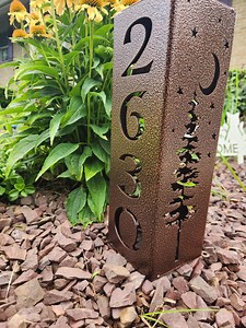 Custom Steel Solar Pathway Light: Twilight Trees, House Numbers - Etsy