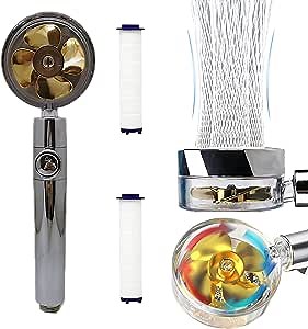 Handheld Turbocharged Pressure Propeller Shower - Driven Turbo Charged Spinning High Pressure Shower Head - Hydro Shower Jets Turbo Fan Shower Head with Filter and Pause Switch Easy Install