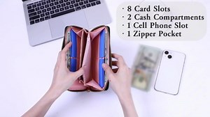 RNIEGA Wallet Women Clutch Leather Wristlet Wallet Fashion Embossed RFID Blocking Credit Card Holder with Strap