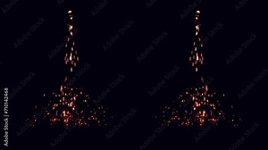 4k Flying sparks and charcoal from the fire on a transparent background. Brilliant sparks on a transparent background. Abstract cartoon fire animation isolated campfire flames glowing particles. Alpha