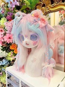 Yume-kawaii Kemono Kigurumi Fursuit Head – Pastel Candy Fox Bunny Mask - Etsy