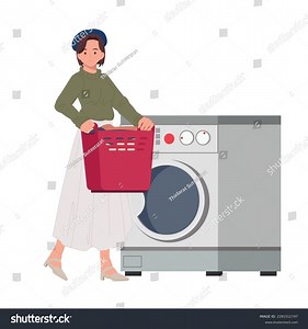 Laundry Concept Woman Washing Clothes Doing Stock Vector (Royalty Free) 2291512747 | Shutterstock