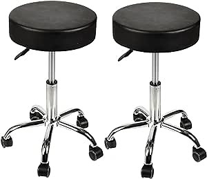 Elecwish Hydraulic Massage Stools with Wheels Adjustable Rolling Spa Salon Stool Chair, Black, Set of 2