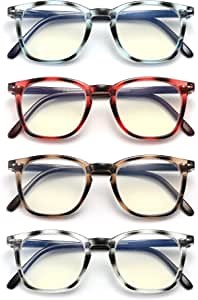 Blue Light Blocking Reading Glasses, 4-Pack Readers with Comfort Spring Hinges for Men and Women