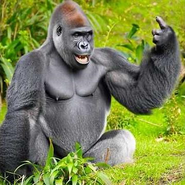 A silverback gorilla giving the finger