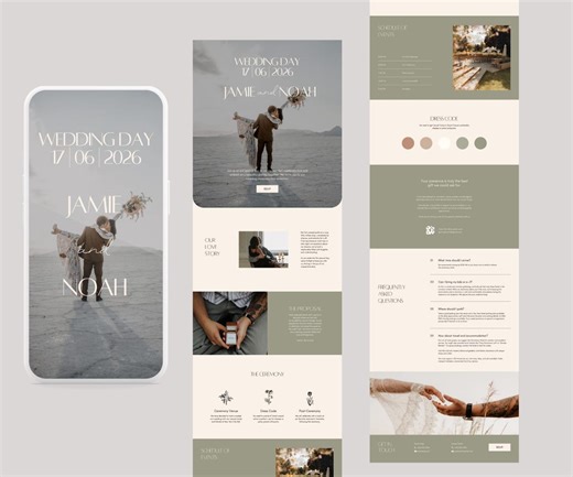 Boho Wedding Website Template – Editable Canva | One‑page RSVP, Schedule & Faqs - Etsy