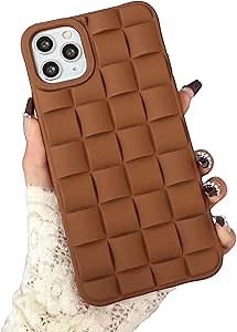 Designed for iPhone 14 Plus Case / 15 Plus Case for Women, Cute 3D Plaid Desgin Cover Soft TPU Full Protection Shockproof Compatible with iPhone Cover(Brown)