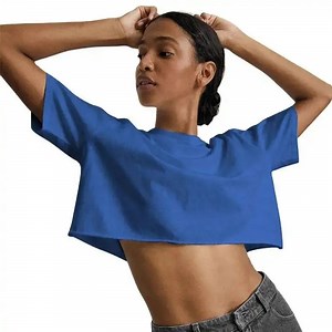 [Hot Item] 100% Cotton Ladies Raw Cutting Blank Plain Crop Top T Shirt