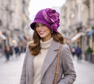 Handmade Merino Wool Cloche Hat: Purple Felt Flower, Winter Designer - Etsy Canada