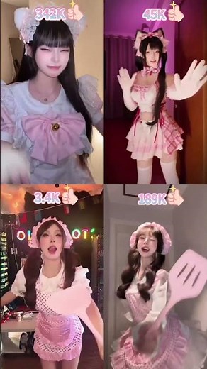 4 Girls Cosplay Maid Dress Transformation Which Color Style Did You Like Best